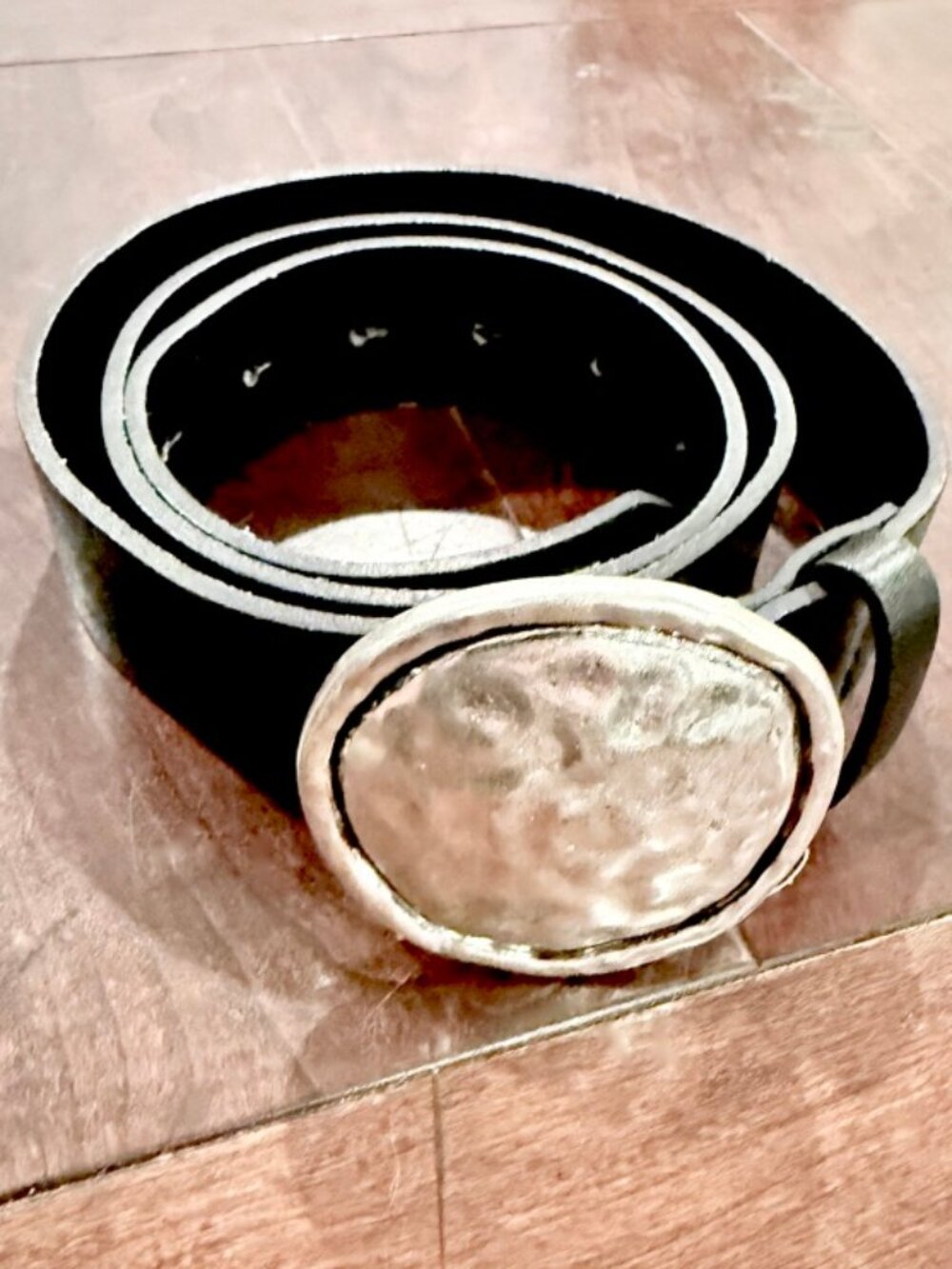 New! Free People Becks Buckle Belt in Black Leather Silver Buckle S/M